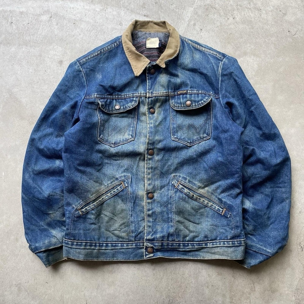 VTG Wrangler Blanket Lined Denim Jacket USA 74235PW Fade Distressed 42 L